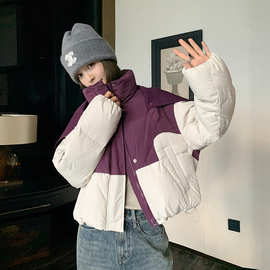 【雾中女孩】2025冬季新款四季青日韩休闲短面包服拼色90绒羽绒服