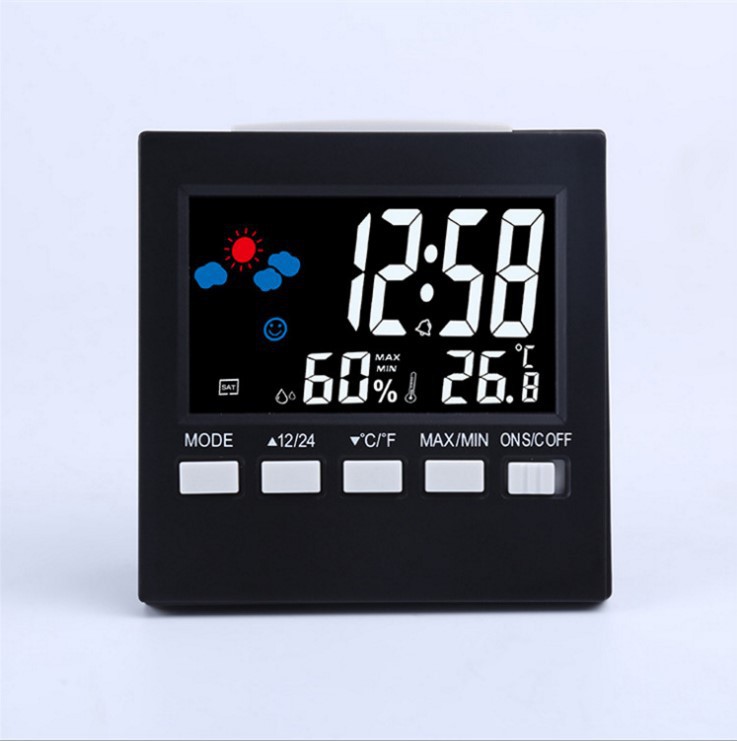 2026 Modern Minimalist Led Thermometer and Hygrometer Alarm Clock Mini Color Screen Small Alarm Clock Electronic Desk Clock Voice Control Backlight