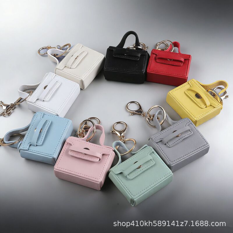 Ins-Style Pu Mini Square Bag Keychain Pendant, Multi-Color Portable Accessory, Coin Purse, Earphone Case