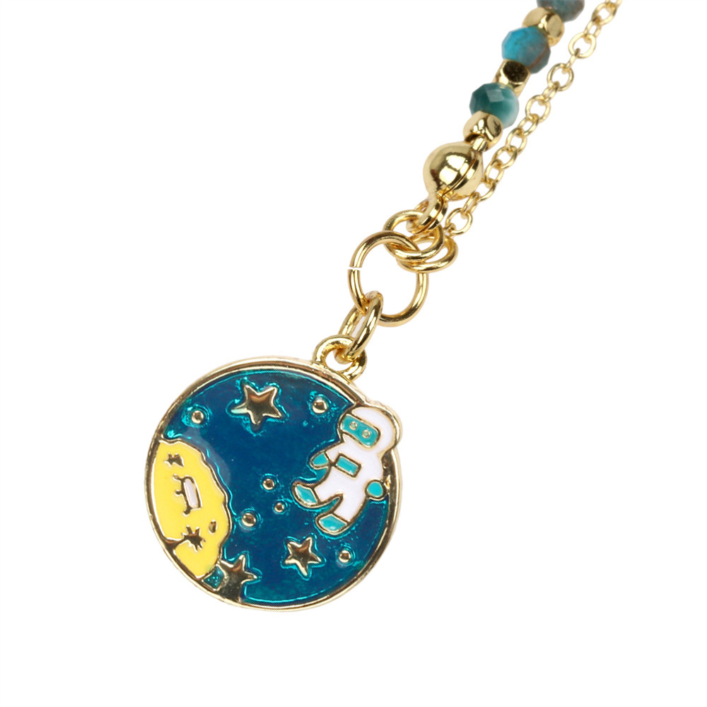 New Astronaut Dripping Oil Pendant Semi-precious Stone Beaded Copper Necklace display picture 3