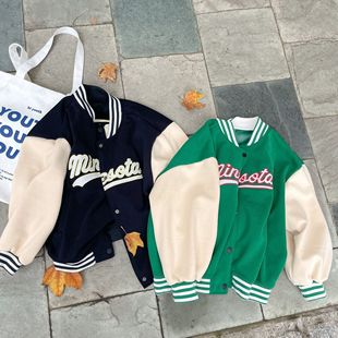 Girls American Contrast Color Baseball Uniforms 2025 Autumn and Winter New Children's Clothing Letter Embroidery Patchwork Tops Tops Top