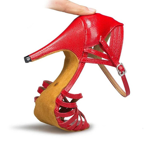 Latin dancing shoes red stiletto heel dance sandals female adult professional interior soft bottom dancing shoes