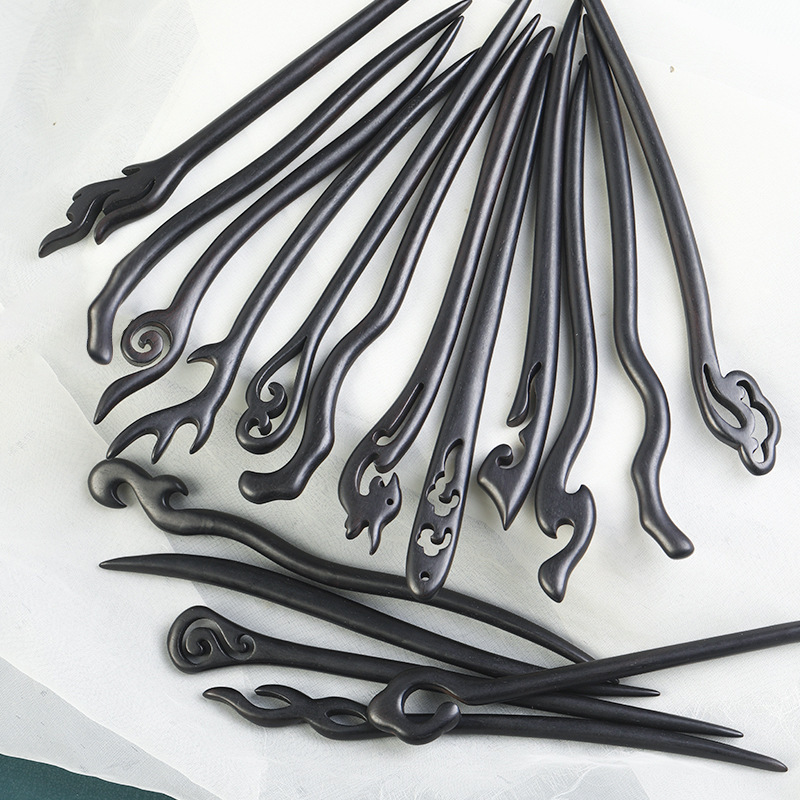 Ebony Hairpin Antique Hairpin Wholesale High-end Sense New Chinese Style Wooden Hairpin Green Sandalwood Wooden Hairpin Women