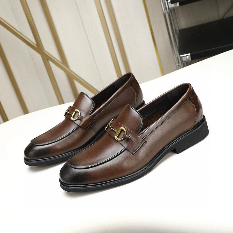 Мужские деловые туфли из натуральной кожи в корейском стиле, осенняя новинка, из коровьей кожи, низкие, без шнурков, с металлической пряжкой