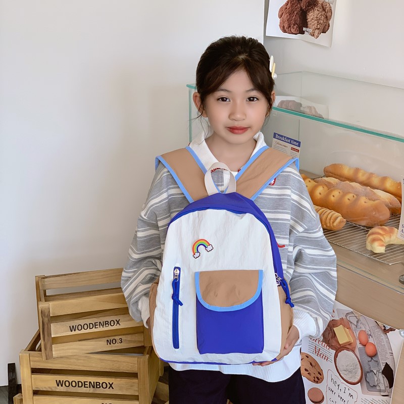 Jardín de infantes bolsas escolares estilo coreano color contraste mochila arco iris para niños y niñas mochila de viaje ligera para niños