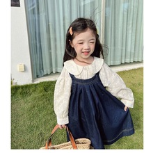女童装2023春季新款娃娃领衬衫韩版洋气时尚女宝宝刺绣长袖上衣