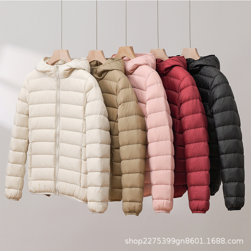 2025 Autumn/Winter New White Duck down Lightweight Short Hooded Slim Fit Plus Size Lightweight Jacket for Women Pinghu