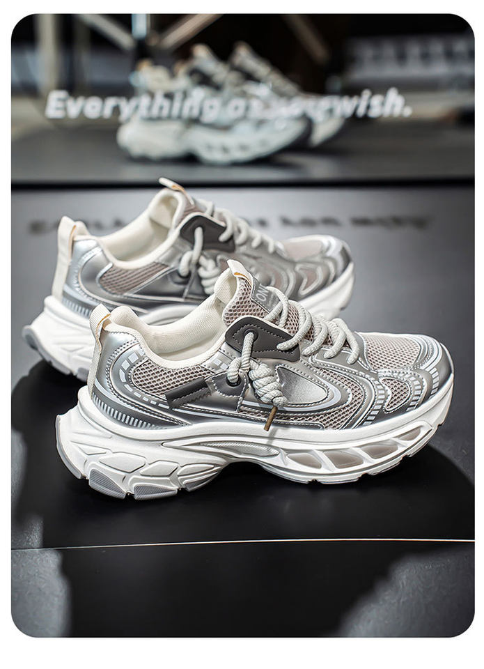 Giày sneaker dad shoes nam cỡ lớn, thân lưới thoáng khí, đế dày tăng chiều cao, gót 3–5 cm — D 71m Thẻ, D71 màu đen, D71 xám bạc chi tiết 8