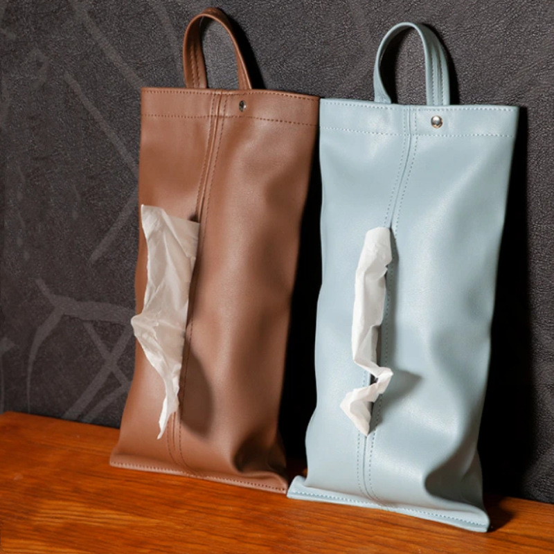 Caja de pañuelos de cuero de estilo japonés montada en la pared coche colgando bolsa de pañuelos cubierta de pañuelos caja de pañuelos blandos Silla de nuevo en stock
