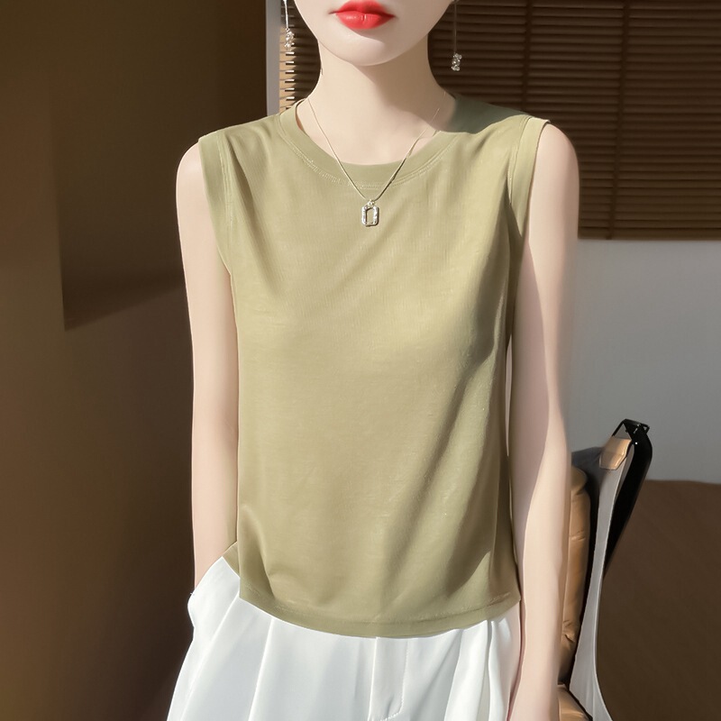 Cross-Border 2025 Summer New Fine-Spun Round Neck Knitwear Sleeveless Camisole Women's Thin Bottoming Shirt Top Women