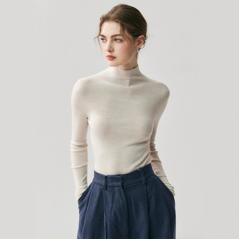 Machine Washable Seamless One-Piece Worsted Wool Women's Half Turtleneck Yangtze Yarn Inner Autumn and Winter New Bottoming Shirt