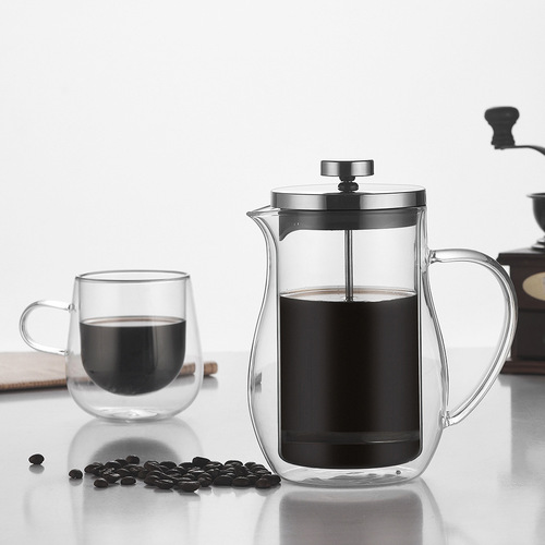 Double-layer French press pot glass coffee pot double-layer insulated coffee utensils household filter sharing pot colored glass pot