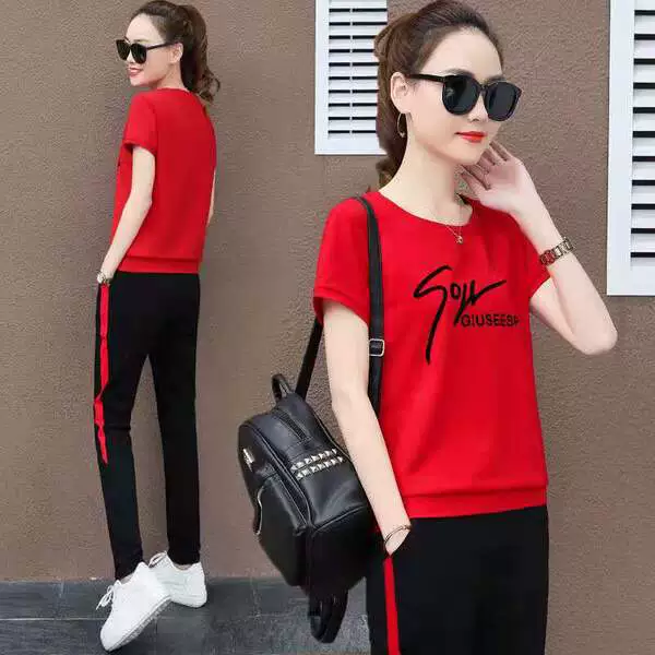 Оптовая продажа 2024 новые брюки с круглым вырезом и короткими рукавами Спортивная одежда в Корейском стиле для похудения в западном стиле Повседневный свободный комплект из двух предметов