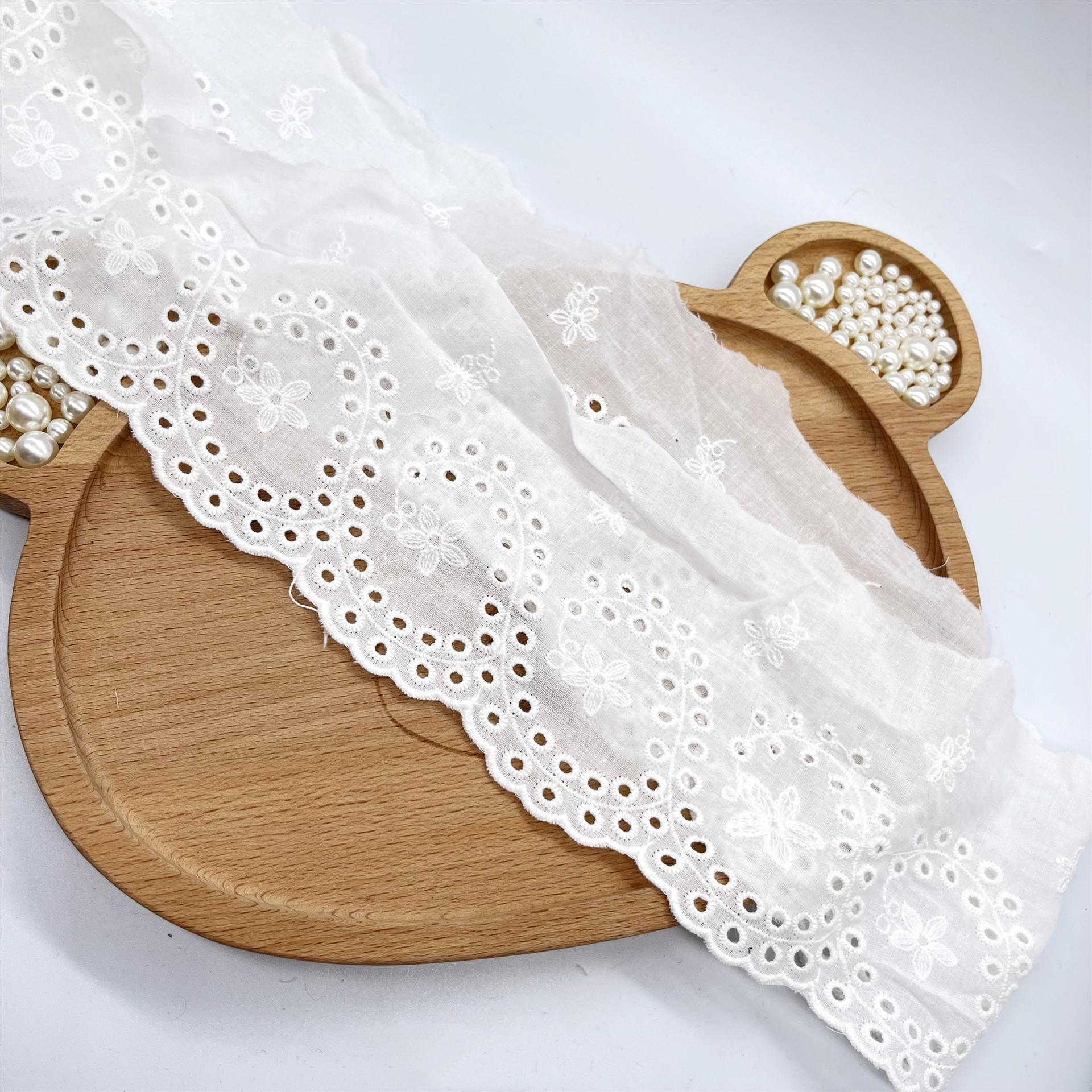 C-2676五瓣花柳叶打孔椭圆形波浪刺绣蕾丝花边辅料