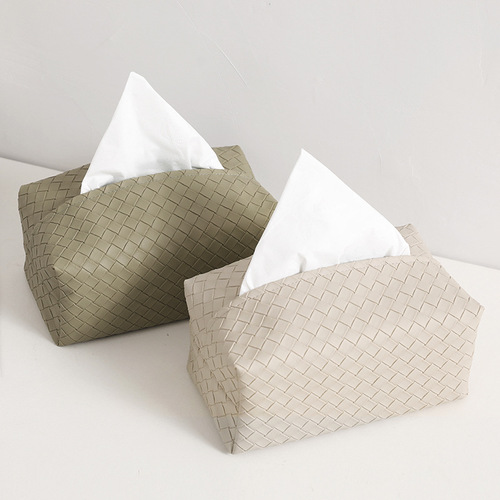 Cross-border Amazon simple PU woven texture tissue box leather tissue bag hotel living room waterproof tissue bag wholesale