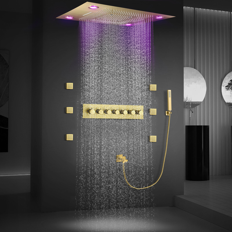 Super luxury wire drawing gold 800*600mm embedded LED concealed shower suit bathroom constant temperature shower system Super luxury wire drawing gold 800*600mm embedded LED concealed shower suit bathroom constant temperature shower system