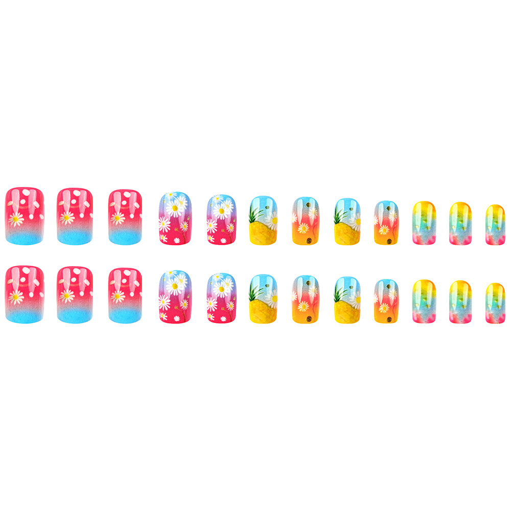 Ventas transfronterizas crisantemo piña desgaste de uñas de verano fresco viento manicure 24 piezas parche de uñas terminado image 6
