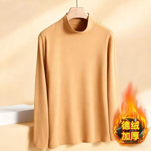 Special counter price double-sided velvet mid-aged men's padded and thick half-high collar long-sleeved T-shirt for autumn and winter wearing as base layer