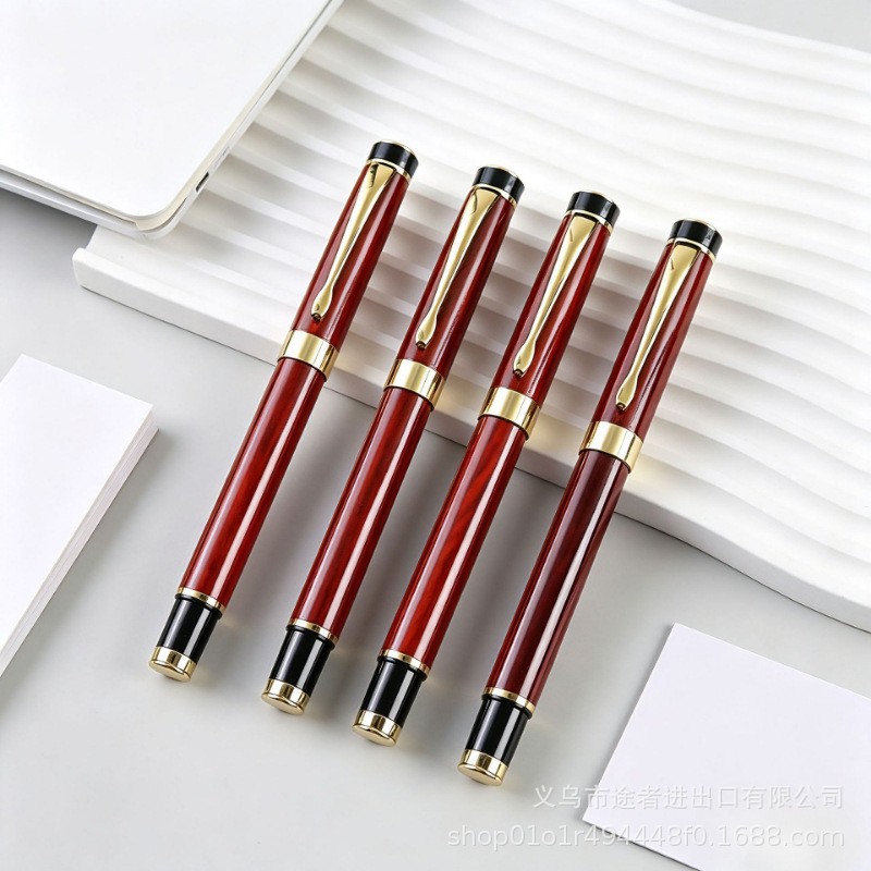 Classic retro red wood grain metal signature pen, business office gel pen, promotional gift ballpoint pen, water-based pen wholesale