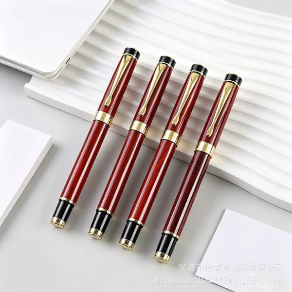 Classic retro red wood grain metal signature pen, business office gel pen, promotional gift ballpoint pen, water-based pen wholesale