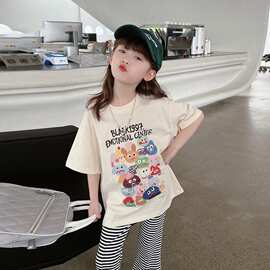 【领口包边】印花儿童休闲T恤女童短袖上衣中大童装洋气2025夏装
