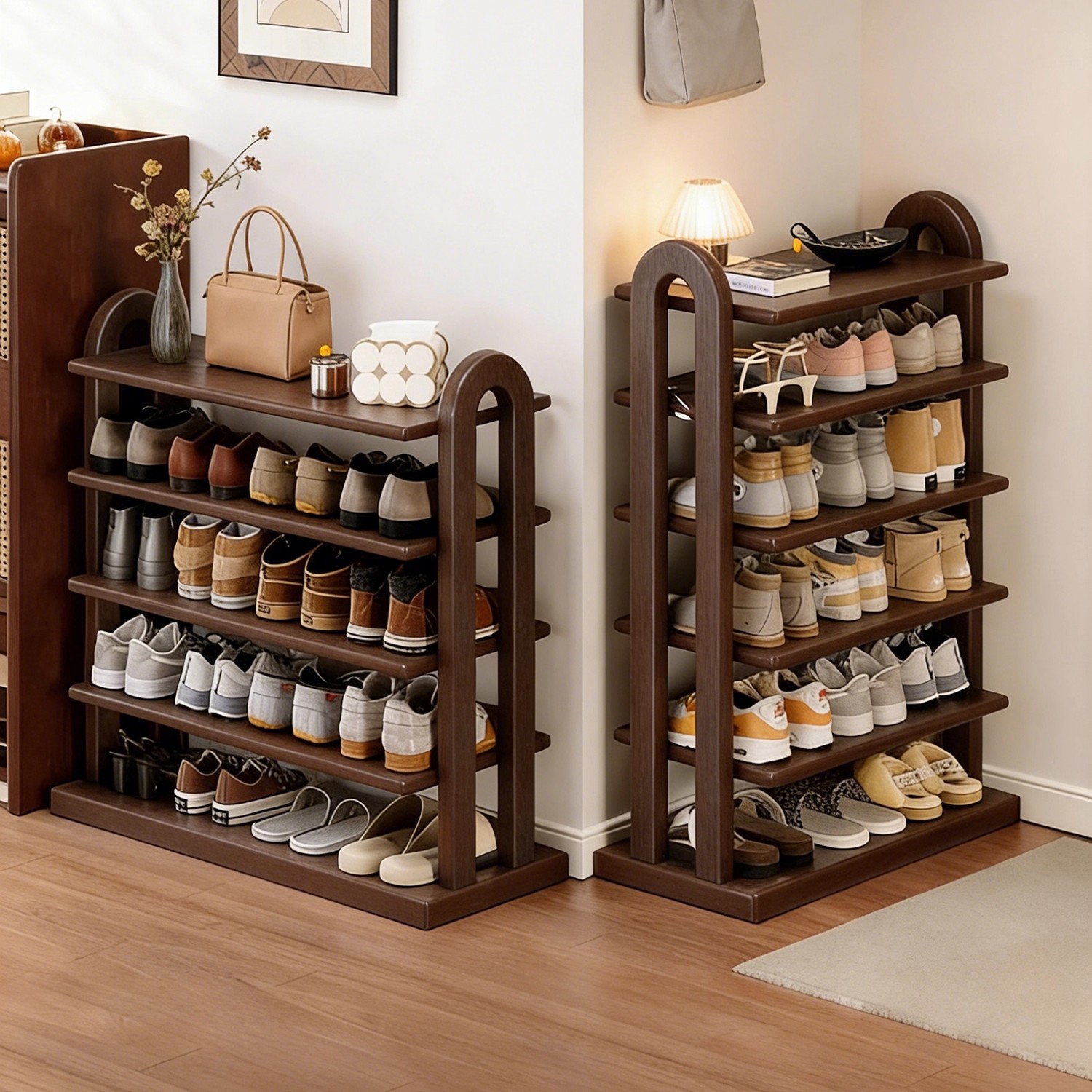 Estante de zapatos de madera sólida puerta doméstica simple gabinete de zapatos 2025 nuevo estante de zapatos pequeño estante de almacenamiento estante de almacenamiento multicapa