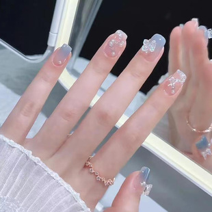 Phototherapy fingernail patch small fresh butterfly wear nail nail tablets finished nails white nail art wholesale