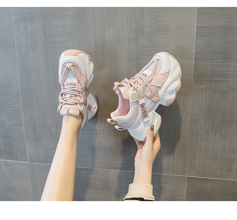 Giày sneaker nữ chunky đế dày tăng chiều cao 8cm buộc dây thời trang — M2566 màu be, M2566 màu hồng chi tiết 12