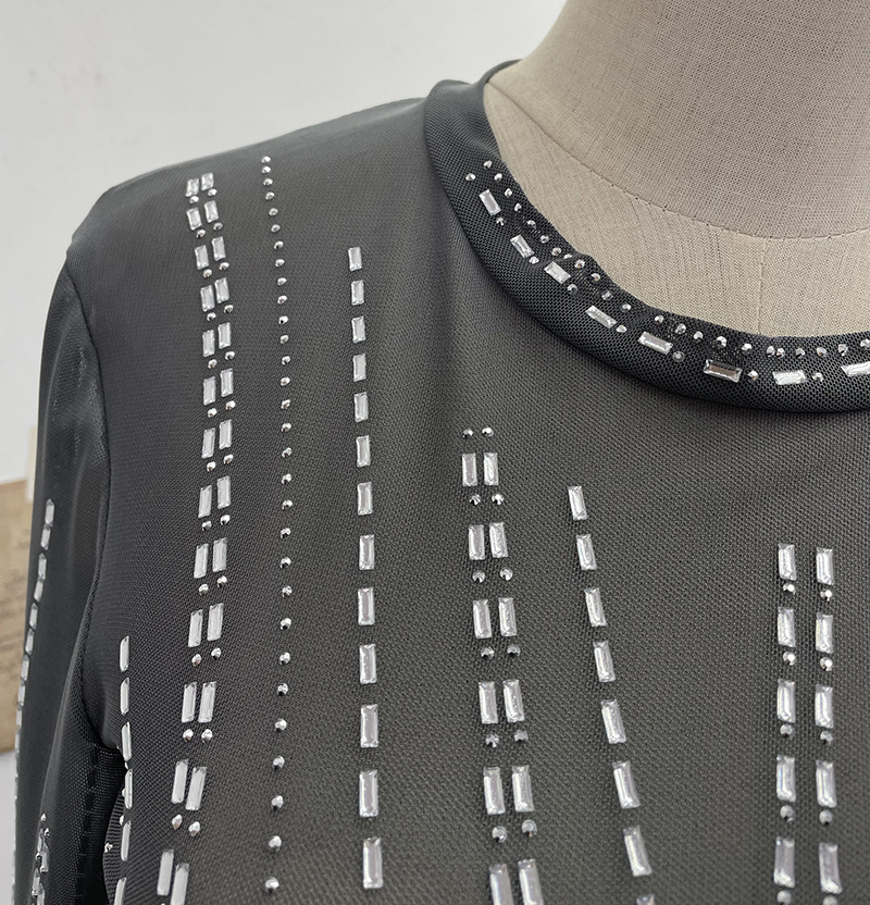 Diamond Embedded Thin Sheer Mesh Long Sleeve T shirt Slim Short Backless Top Women 9 Diamond Embedded Thin Sheer Mesh Long Sleeve T shirt Slim Short Backless Top Women