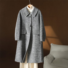 25秋冬新款双面羊绒大衣宽松单排扣韩版长款纯羊毛毛呢外套小翻领