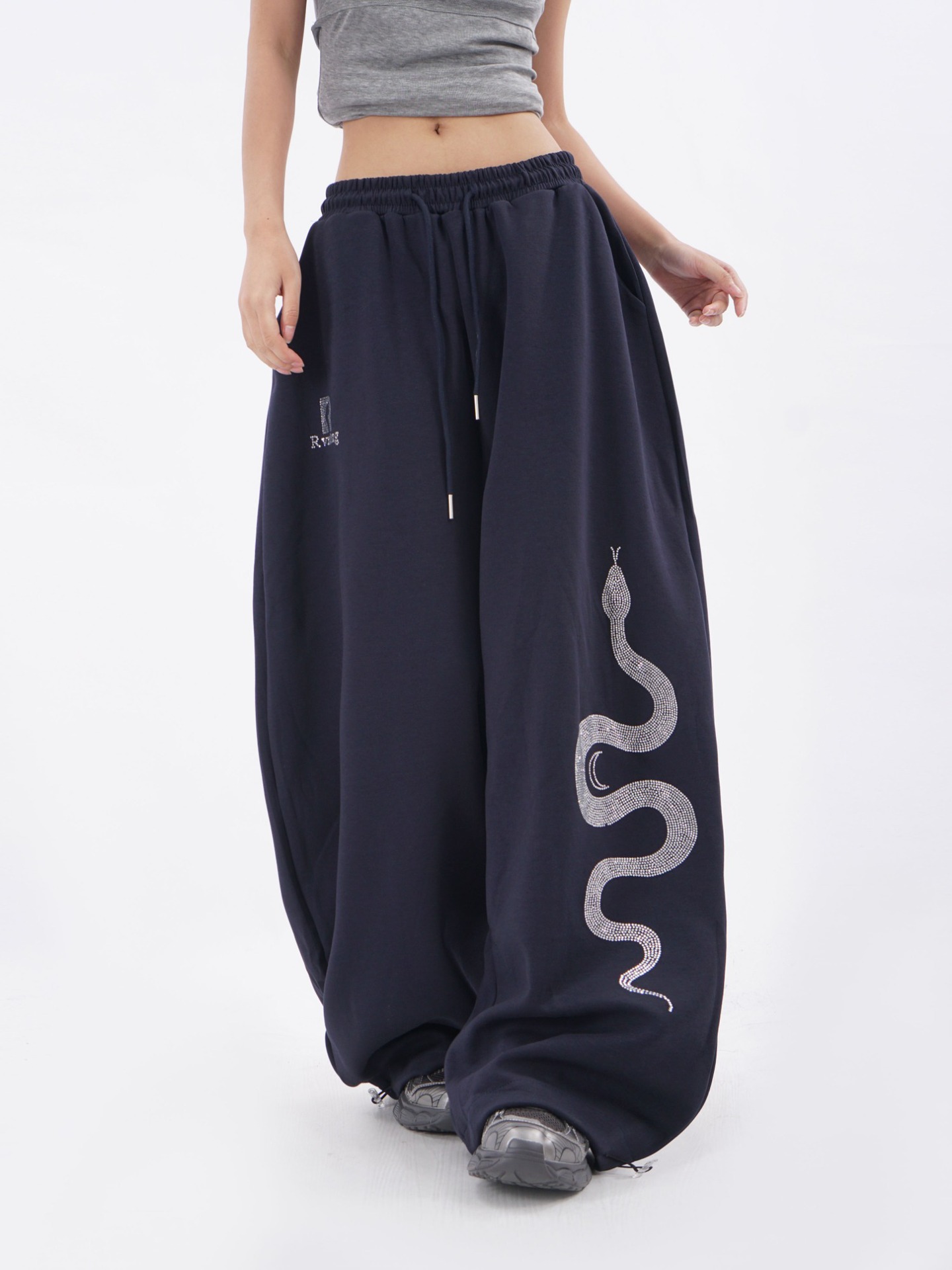 American Retro Snake-patterned Street Dance Casual Sports Pants, Jazz Jzza Loose Hip-hop Straight Wide-leg Curved Trousers