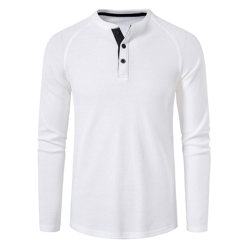 Mode Herren Langarm Henley T-Shirt Sport Casual Pullover Lose Tops Bluse Knopf Einfarbig Männer T-Shirts Unterhemden_voghion.com