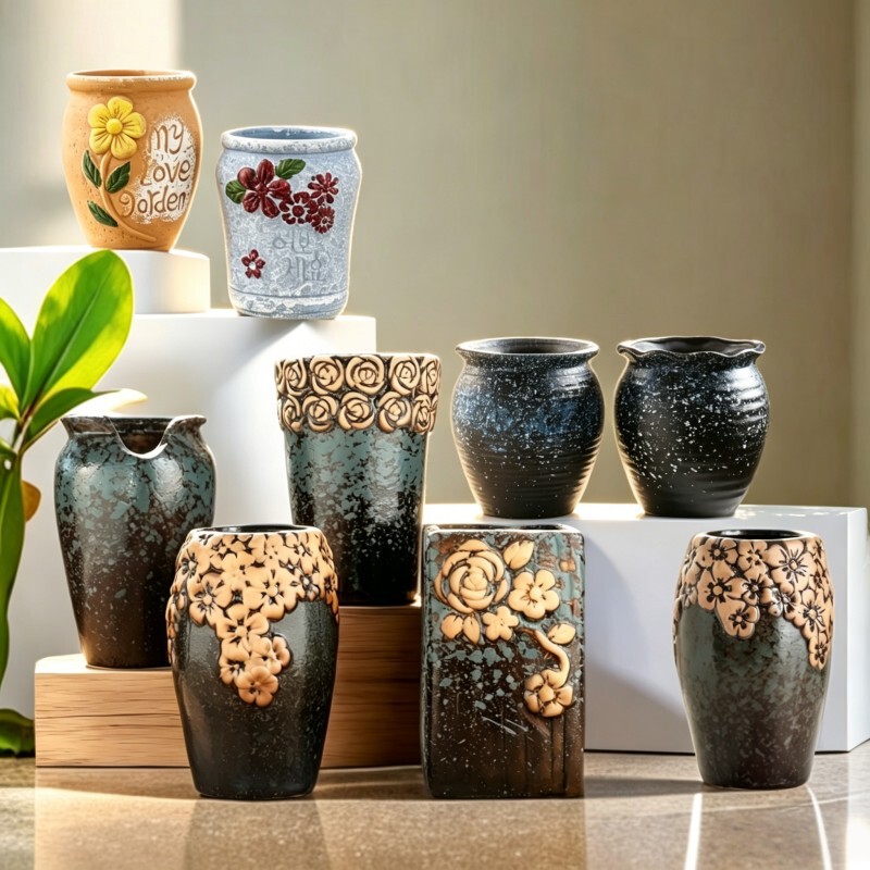 Rough Pottery Breathable Desktop Creative Ceramic Flower Pot for Succulents, Hand-Painted Simple Ceramic Flower Pot Rough Pottery Breathable Desktop Creative Ceramic Flower Pot for Succulents, Hand-Painted Simple Ceramic Flower Pot