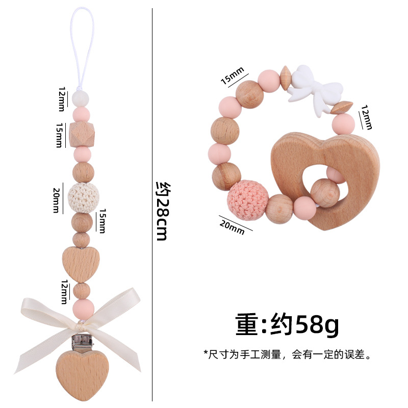 Nuevo bebé hecho a mano bowknot chupete cadena calmante bebé DIY amor mordedor pulsera juguete conjunto de dos piezas
