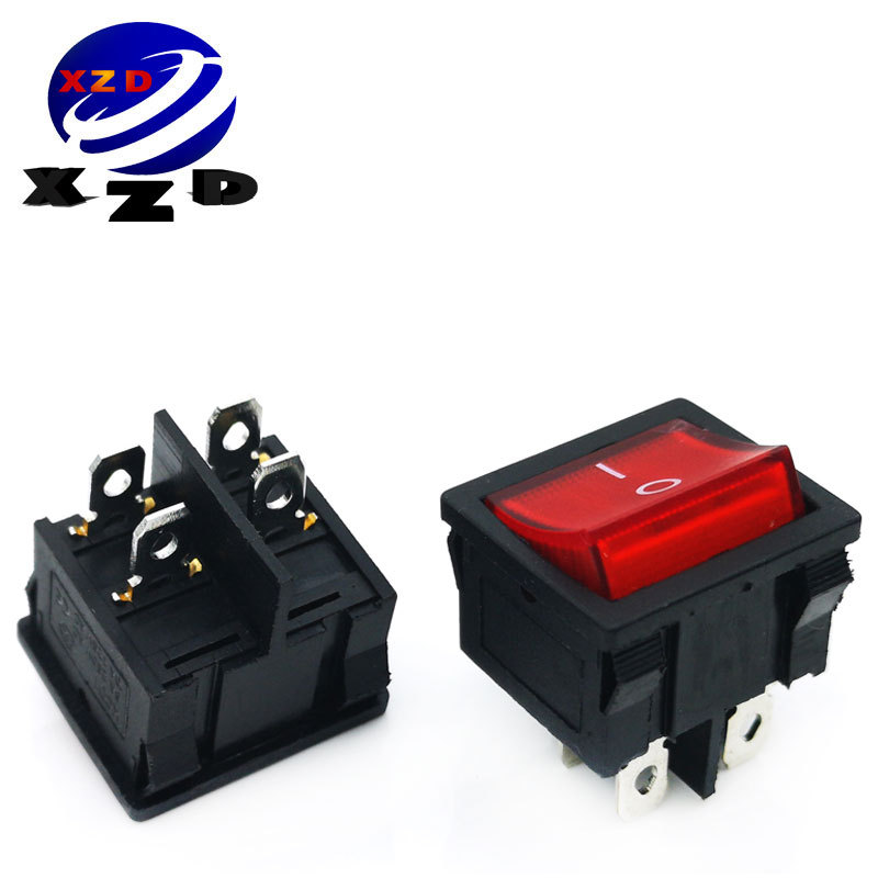KCD5 船型开关 红色带灯 四脚两档开关 翘板开关 电源开关