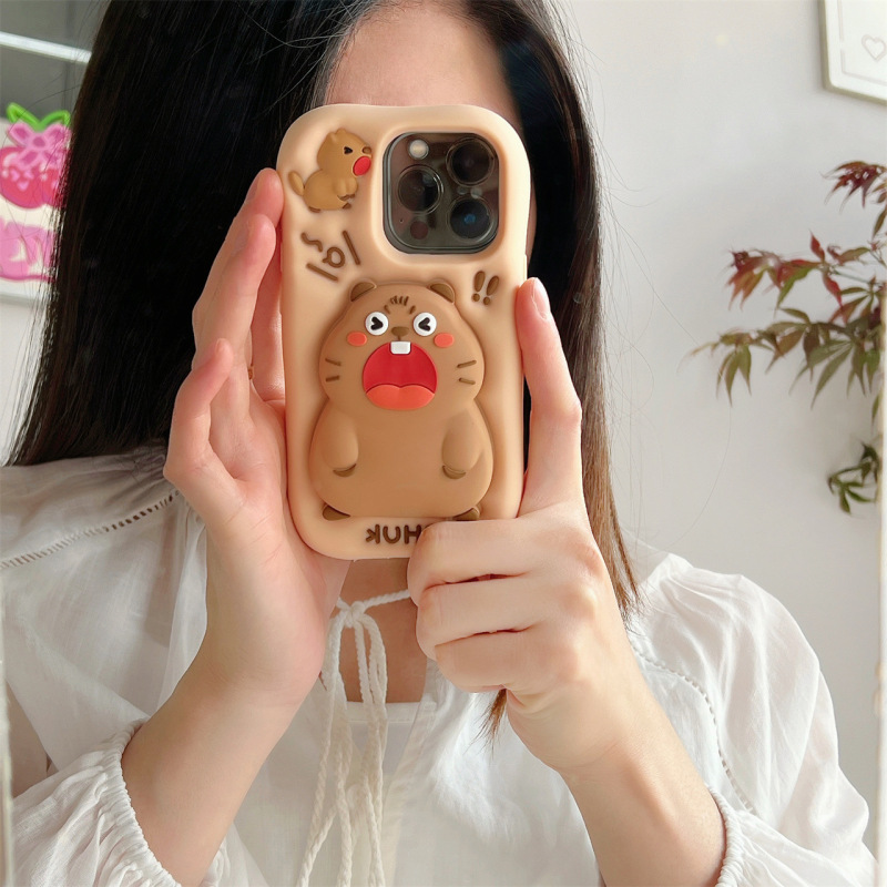 Bracket Holder for iPhone 15 Pro Max, Soft Silicone, Full Coverage, Anti-Drop, Cartoon Design, Suitable for Women Bracket Holder for iPhone 15 Pro Max, Soft Silicone, Full Coverage, Anti-Drop, Cartoon Design, Suitable for Women