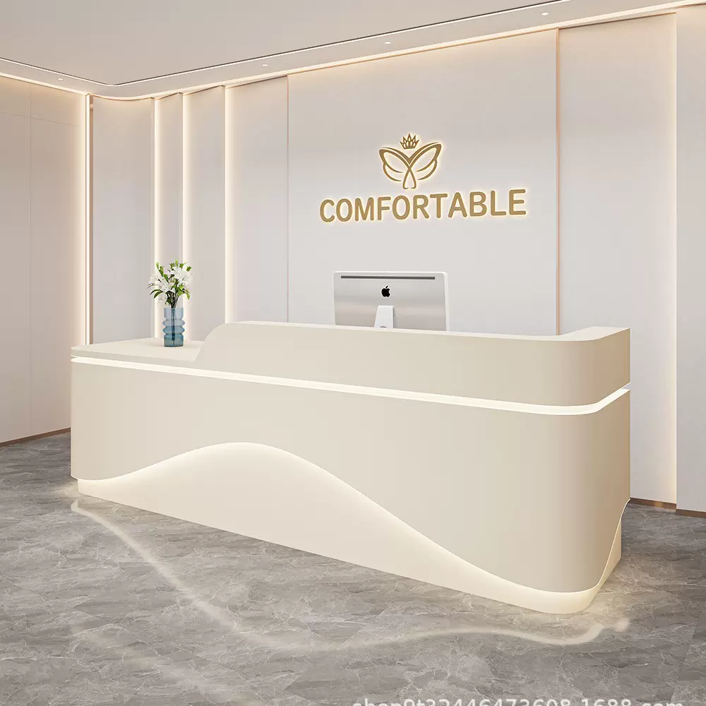 现代简约收银台奶油风美容院吧台桌酒店吧台服务台公司前台桌