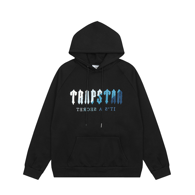 Marca de moda europea y americana Trapstar blanco y azul degradado color toalla bordado fleece-forrado hombres y mujeres pareja de alta calle traje de ocio