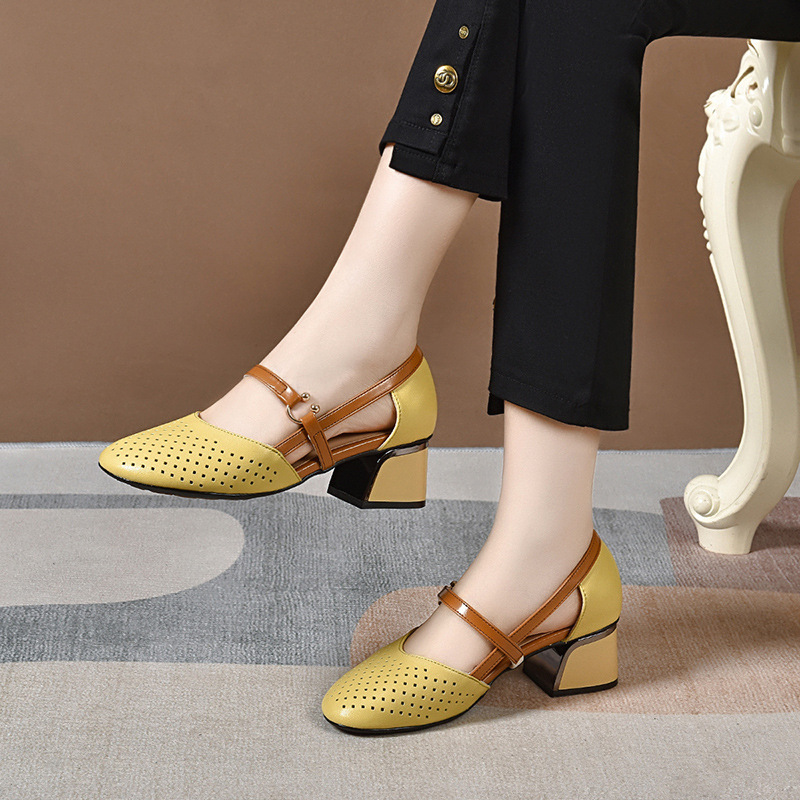 Màu Vàng Gót cao 4 cm da thật