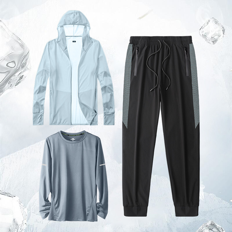 Set de protección solar para hombres de verano delgado hielo rápido secado deportivo abrigo de pesca transpirable al aire libre abrigo de verano image 11