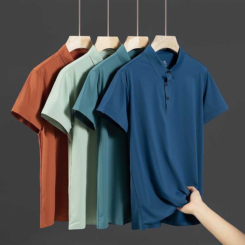 Lightweight Summer Thin Ice Silk Seamless Seam Taped 1OLO Shirt Men's Short Sleeve Elastic Lapel Business Casual T-Shirt
