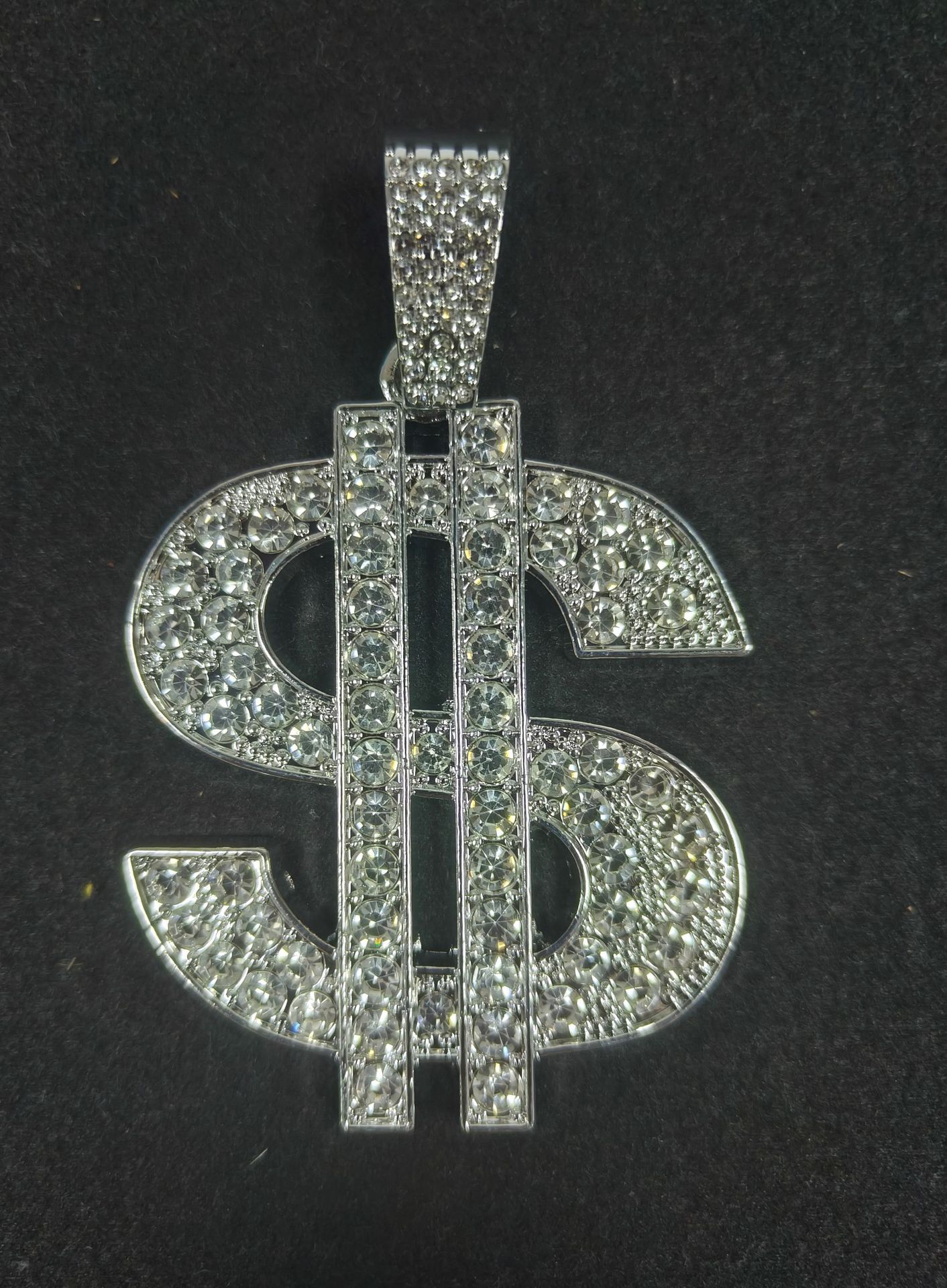 Collar de símbolos de dólar exagerado con diamantes llenos de dólar masculino y femenino moda colgante collar largo collar