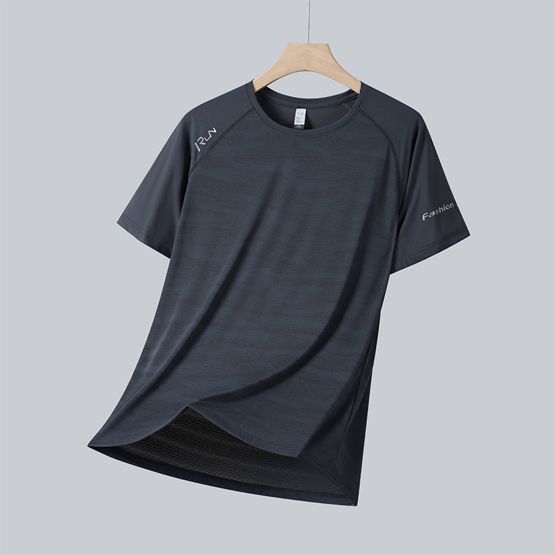 Nuevas camisetas de manga corta de secado rápido de verano de hielo para hombres de mediana edad, media manga suelta de acondicionamiento transpirable, camisas deportivas de carrera