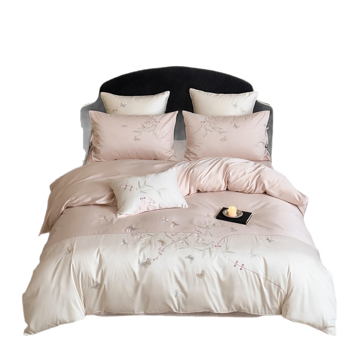¡Flor Shadow Shake! 100S algodón largo cuatro piezas de algodón bordado cubierta de edredón de algodón cuadrangular cubierta de almohada cuatro estaciones desnuda para dormir