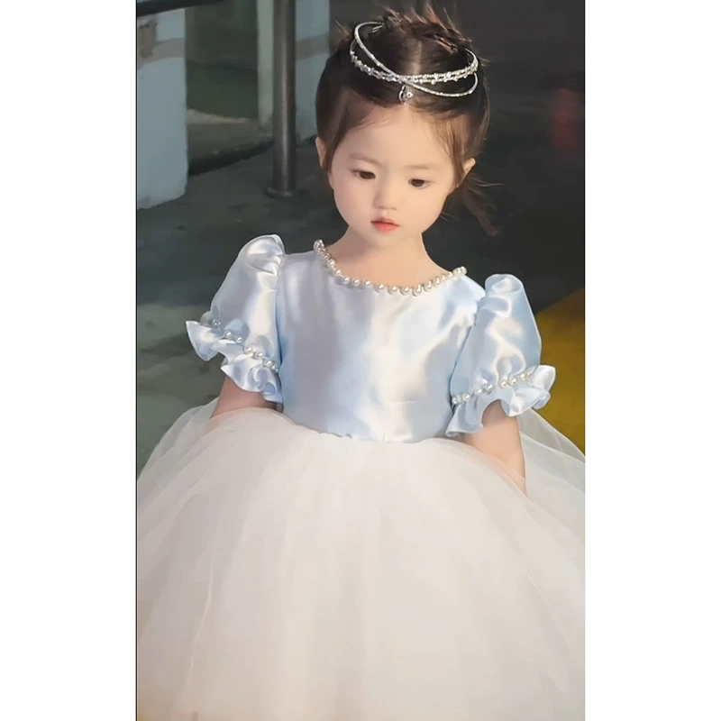 Blue cute small princess costume girl's with bow, Birthday gift, tutu skirt