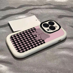 Pink Plaid Bow Suitable for Apple 17 Mobile Phone Case Iphone15Promax Creative 14 Women 13/12/11