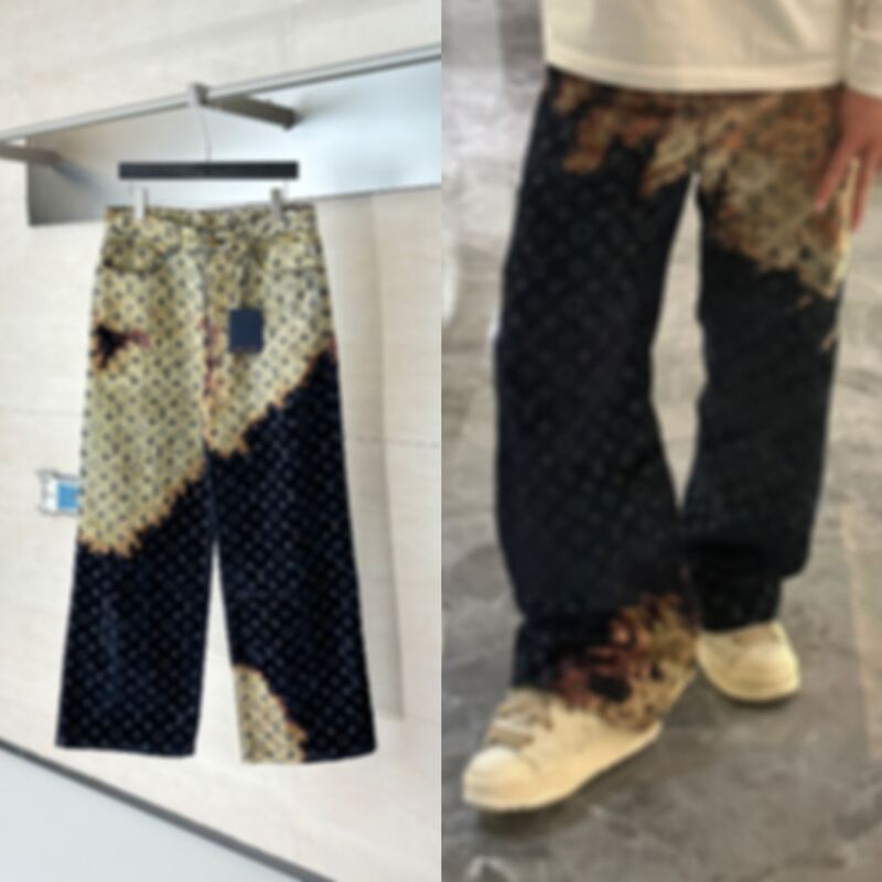 Ceiling Quality Lujia 24Ss Fire Cloud Bonfire Flocking Lujia Denim Pants Men and Women Celebrity Trendy Brand Same Style