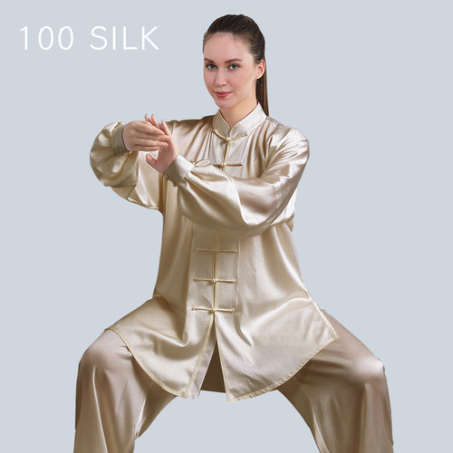 Women's 19mm Silk Taichi Suit Wholesale 100 Mulberry Silk Casual Comfort Morning Exercise Clothes Competition Martial Arts Suit