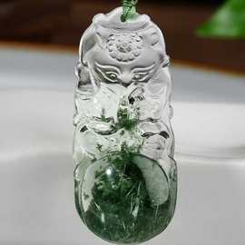 精品天然绿幽灵将军九尾狐仙吊坠项链挂坠毛衣链精工雕刻造型饱满