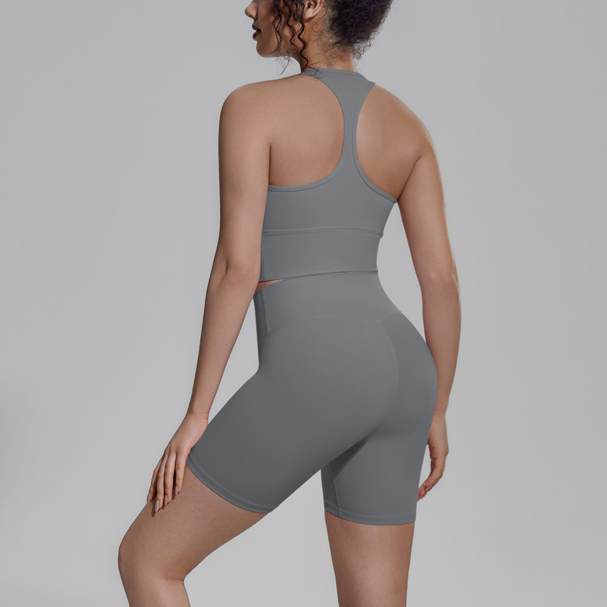 Cross-border sólido doble cara brocade belleza de espalda ajustado y transpirable traje de yoga conjunto de entrenamiento deportivo correr fitness dos piezas conjunto de mujeres image 15